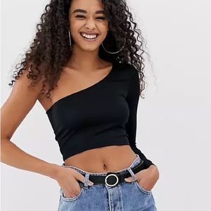 Garage off the shoulder, ribbed longsleeve black top